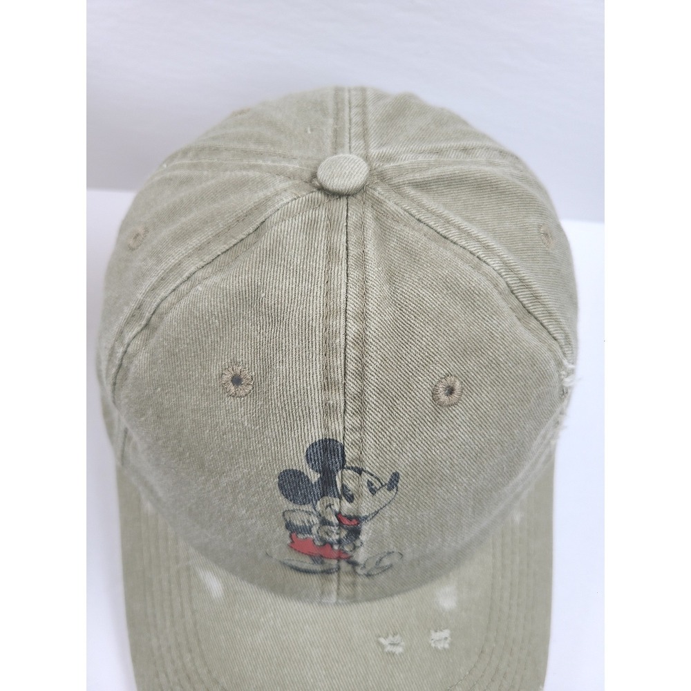 Disney Parks Mickey Mouse Distressed Dad Hat Khaki Tan Adjustable Cotton Cap - Picture 2 of 5